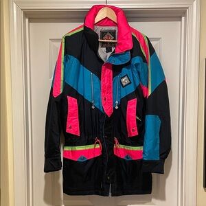 Vintage Ski Jacket in Black, Pink, and Blue